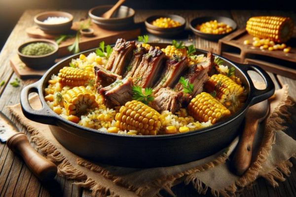 Arroz de Forno com Costelinha de Porco e Milho